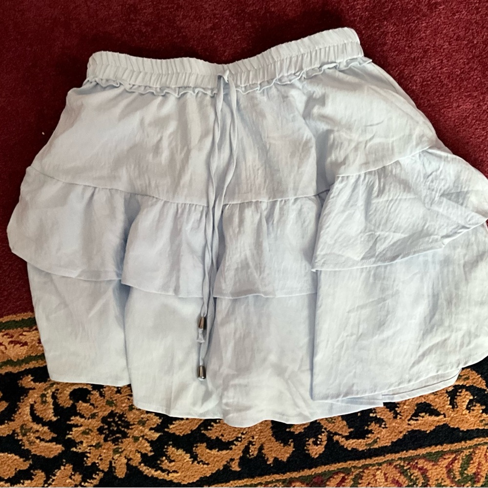 Light Blue Tiered Ruffle Mini Skirt with Shorts
